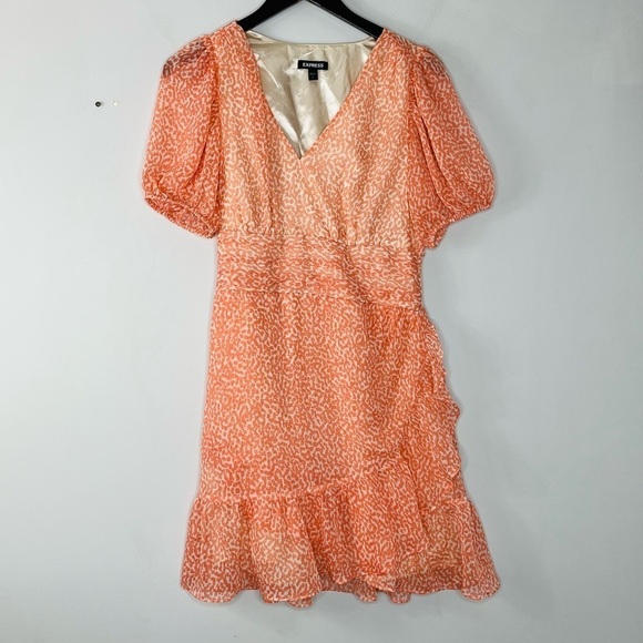 Express Dresses & Skirts - Express Size Small Chiffon Pink Peach Ruffle Puff Sleeve Mini Dress